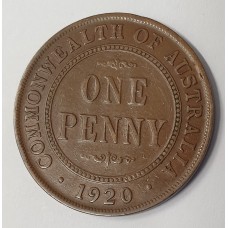 AUSTRALIA 1920 . ONE 1 PENNY . VARIETY . DOUBLE DOT . KEY DATE
